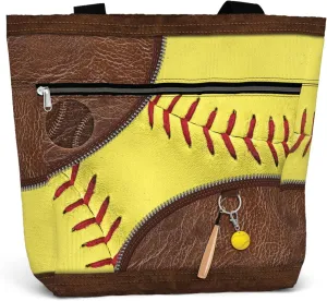 84hoods Waterproof Tote Bag with Pockets and Zipper for Work. Aesthetic Shoulder Bag for Women. Gift for Softball Player.