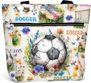 84hoods Waterproof Tote Bag with Pockets and Zipper for Work. Shoulder Bag for Women. Gift for Soccer Player Lover Fan.