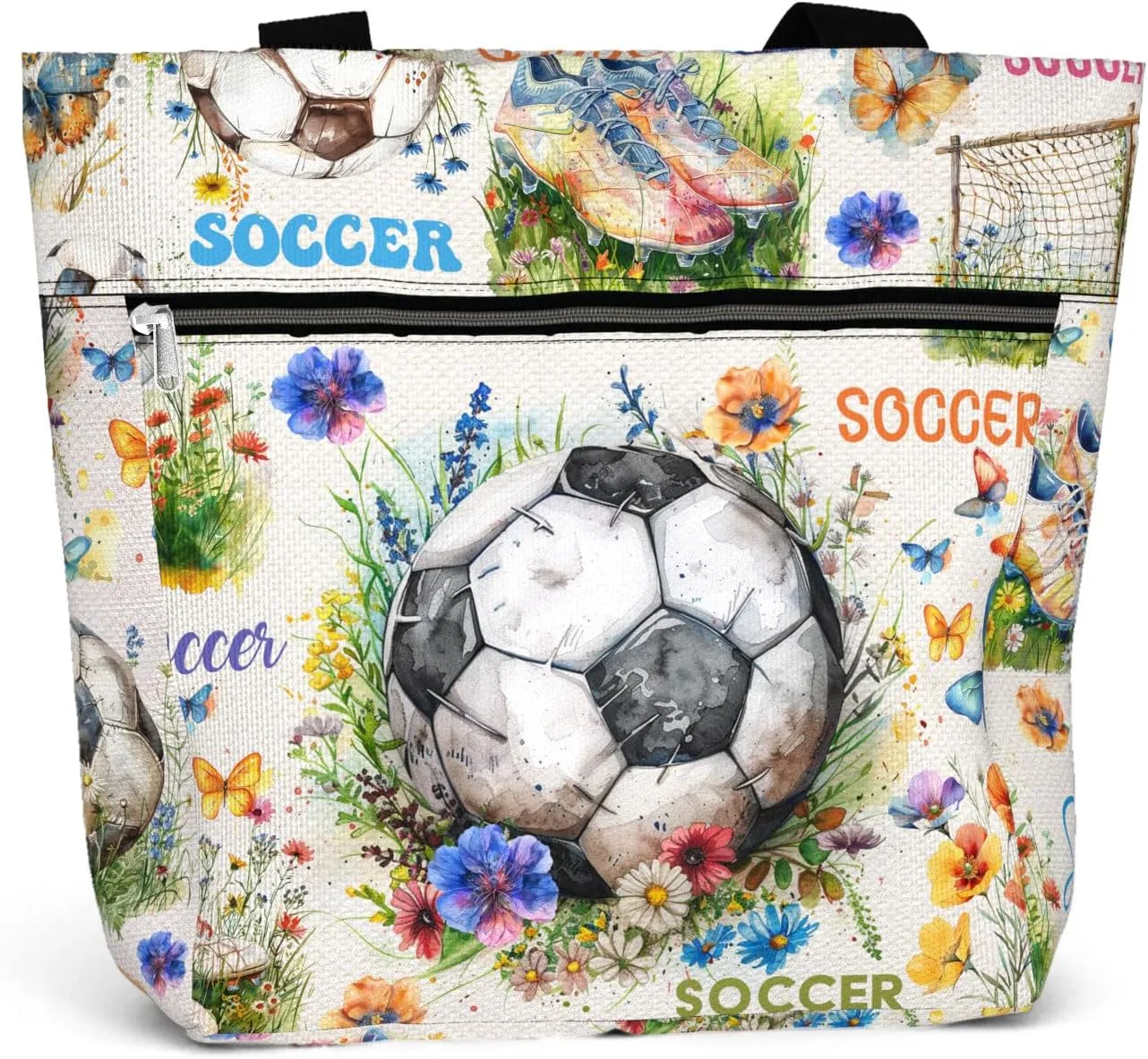 84hoods Waterproof Tote Bag with Pockets and Zipper for Work. Shoulder Bag for Women. Gift for Soccer Player Lover Fan.