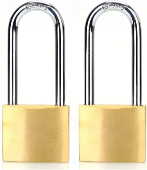 ABRAFOX Lock Solid Brass Keyed Different Long Shackle Padlock -（1-9/16 inch 40mm 2pack