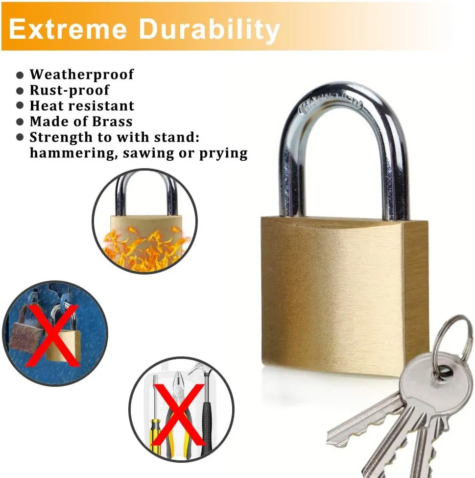 ABRAFOX Solid Brass Same Keyed Padlock keyed Alike Locks （1-9/16 inch 40mm-12pack