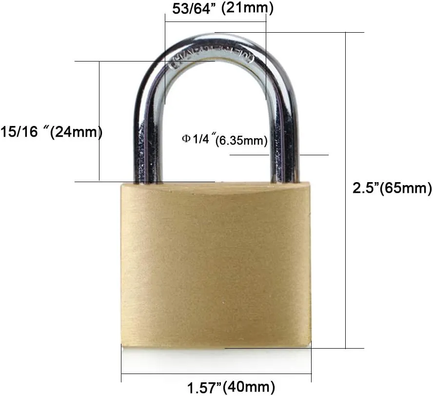 ABRAFOX Solid Brass Same Keyed Padlock keyed Alike Locks （1-9/16 inch 40mm-12pack
