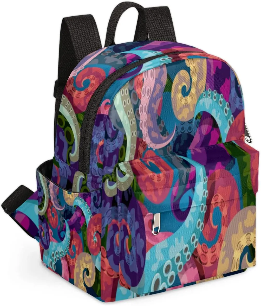 Abstract Octopus Mini Backpack Purse for Women, Kraken Octopus Tentacles Lightweight Small Backpack Casual Travel Bag Daypack for Girls Children Teens Adult School Backpack