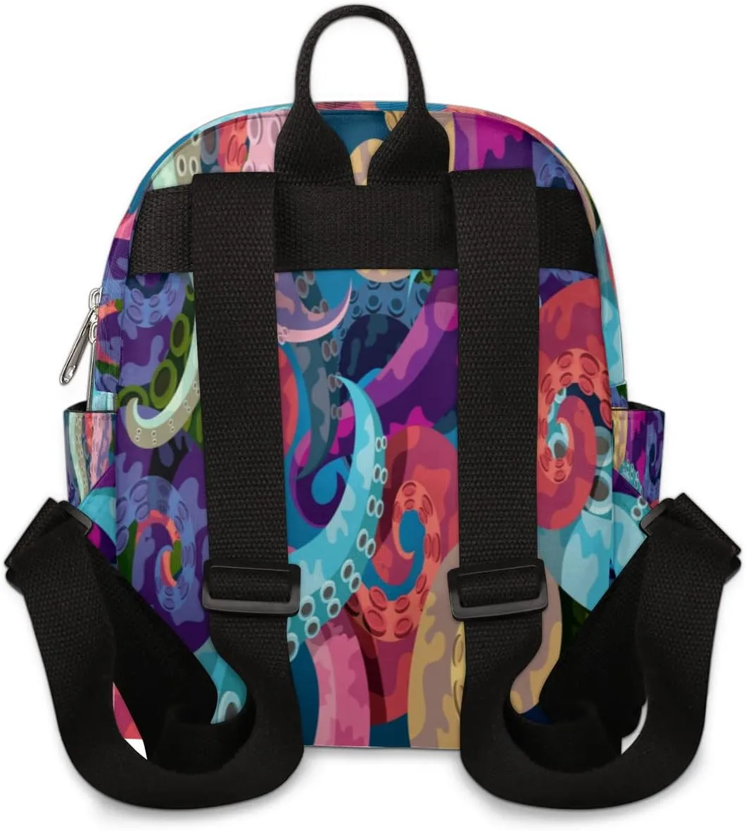 Abstract Octopus Mini Backpack Purse for Women, Kraken Octopus Tentacles Lightweight Small Backpack Casual Travel Bag Daypack for Girls Children Teens Adult School Backpack