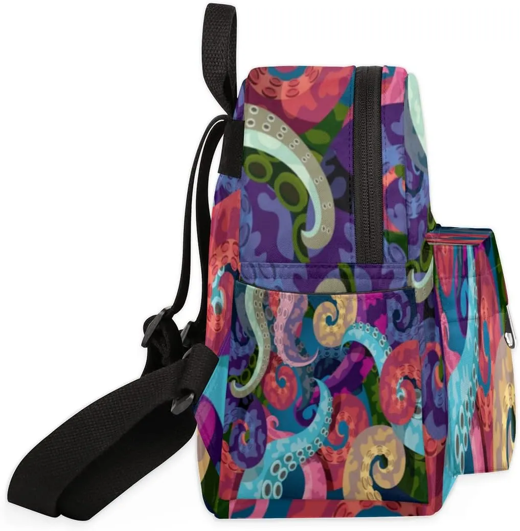 Abstract Octopus Mini Backpack Purse for Women, Kraken Octopus Tentacles Lightweight Small Backpack Casual Travel Bag Daypack for Girls Children Teens Adult School Backpack