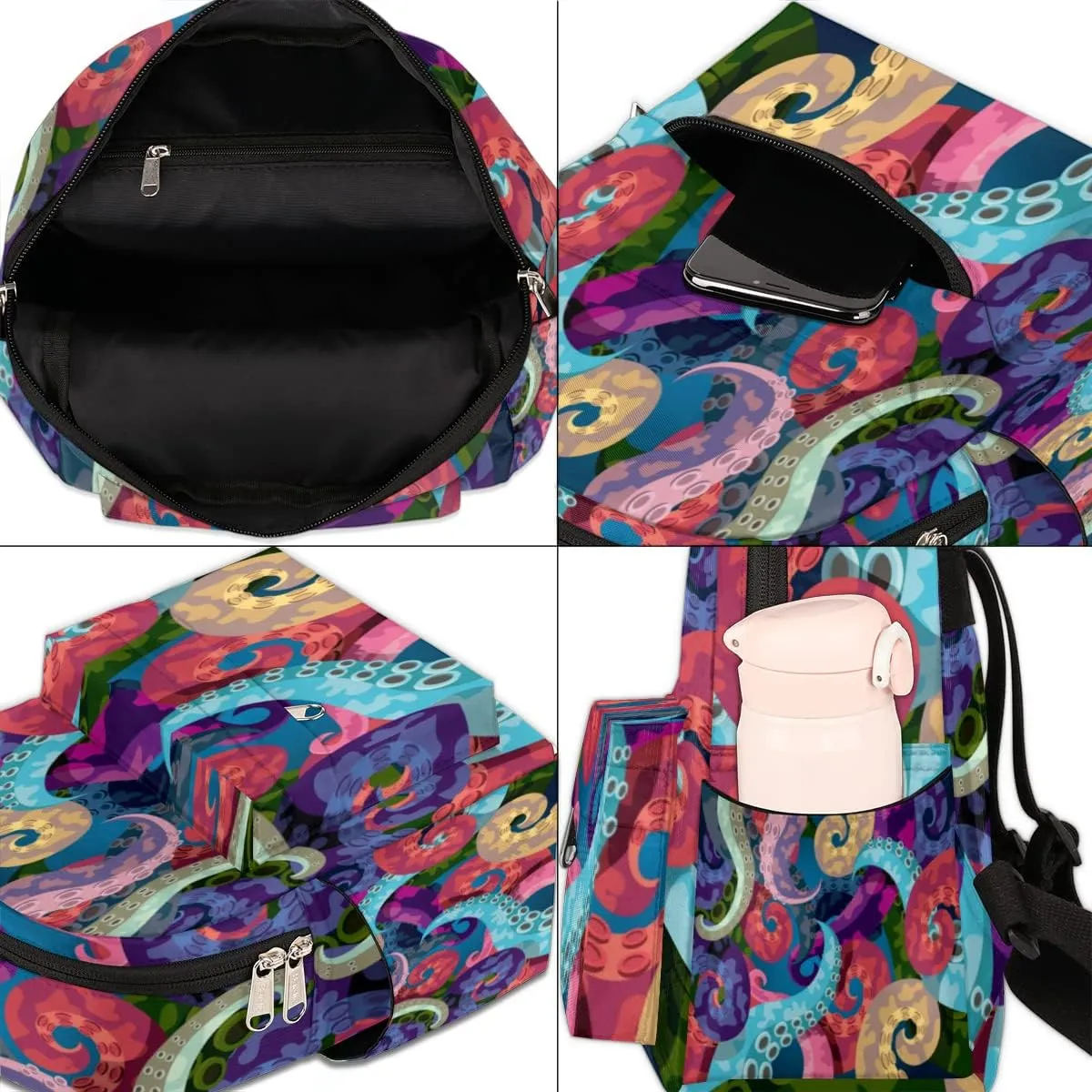 Abstract Octopus Mini Backpack Purse for Women, Kraken Octopus Tentacles Lightweight Small Backpack Casual Travel Bag Daypack for Girls Children Teens Adult School Backpack