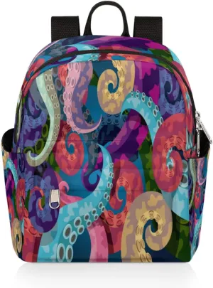 Abstract Octopus Mini Backpack Purse for Women, Kraken Octopus Tentacles Lightweight Small Backpack Casual Travel Bag Daypack for Girls Children Teens Adult School Backpack