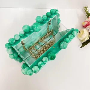 Acrylic Evening Beaded Clutch Box Bag for Women Glitter Marble Purse Handbag for Wedding Cocktail Party Prom Bride