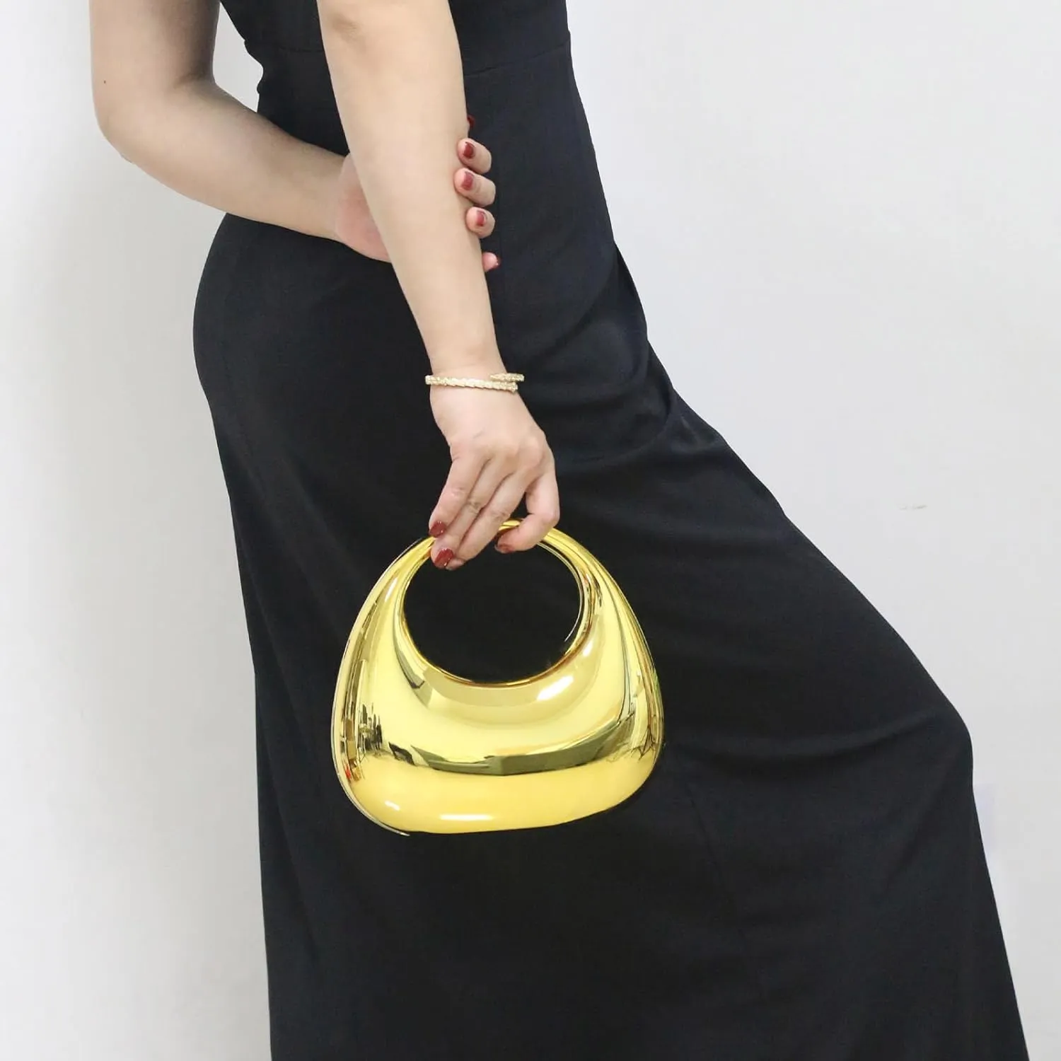 Acrylic Evening Handbags for Women Unique Moon Shape Clutch Purse Top-handle Hobo Bag for Wedding Party Cocktail