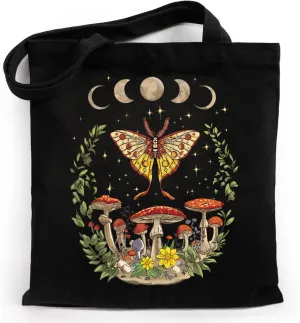 Aesthetic Canvas Tote Bag for Women, MushroomButterfly Cotton Shoulder Totes Bag for Shopping, Gym, Sturdy Cloth Cotton Totes Bag with Pattern Shoulder Bag