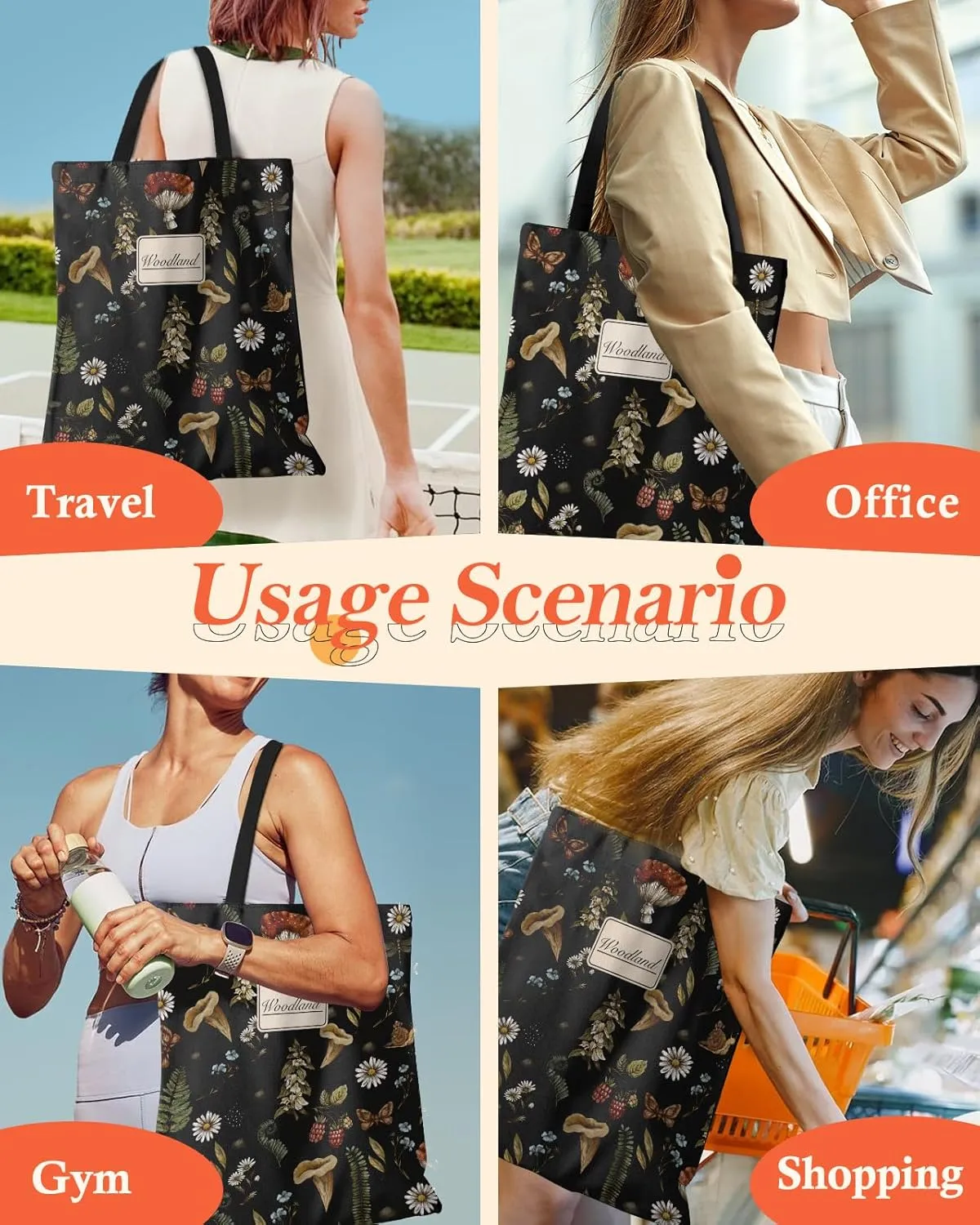 Aesthetic Canvas Tote Bag for Women - Sturdy Cloth Cotton Totes Bag with Pattern Shoulder Bag