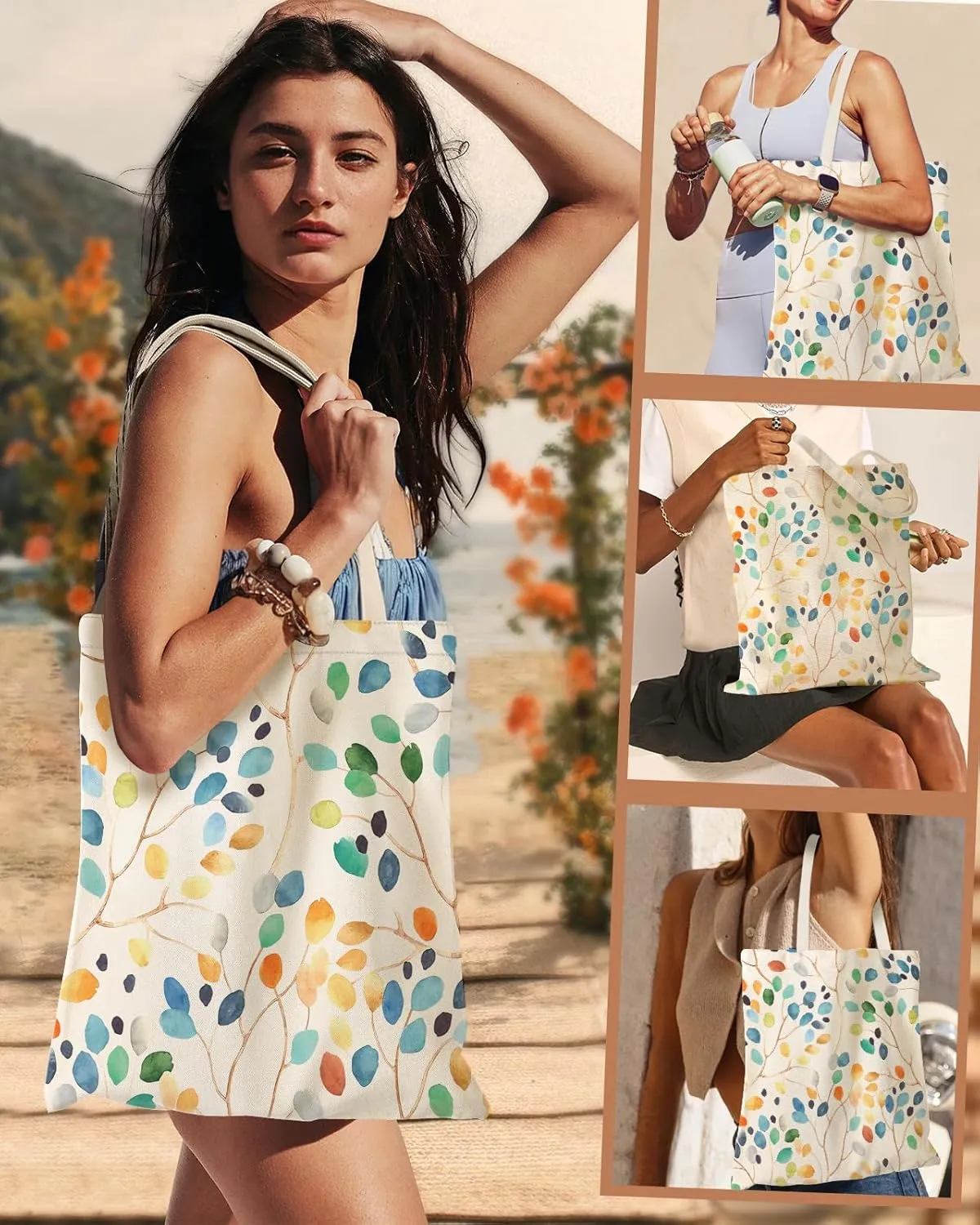 Aesthetic Canvas Tote Bag for Women - Sturdy Cloth Cotton Totes Bag with Pattern Shoulder Bag
