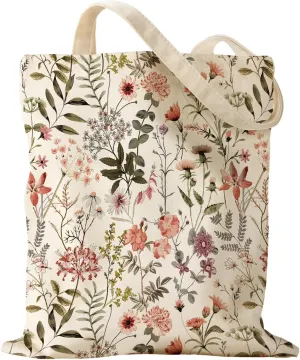 Aesthetic Canvas Tote Bag for Women - Sturdy Cloth Cotton Totes Bag with Pattern Shoulder Bag