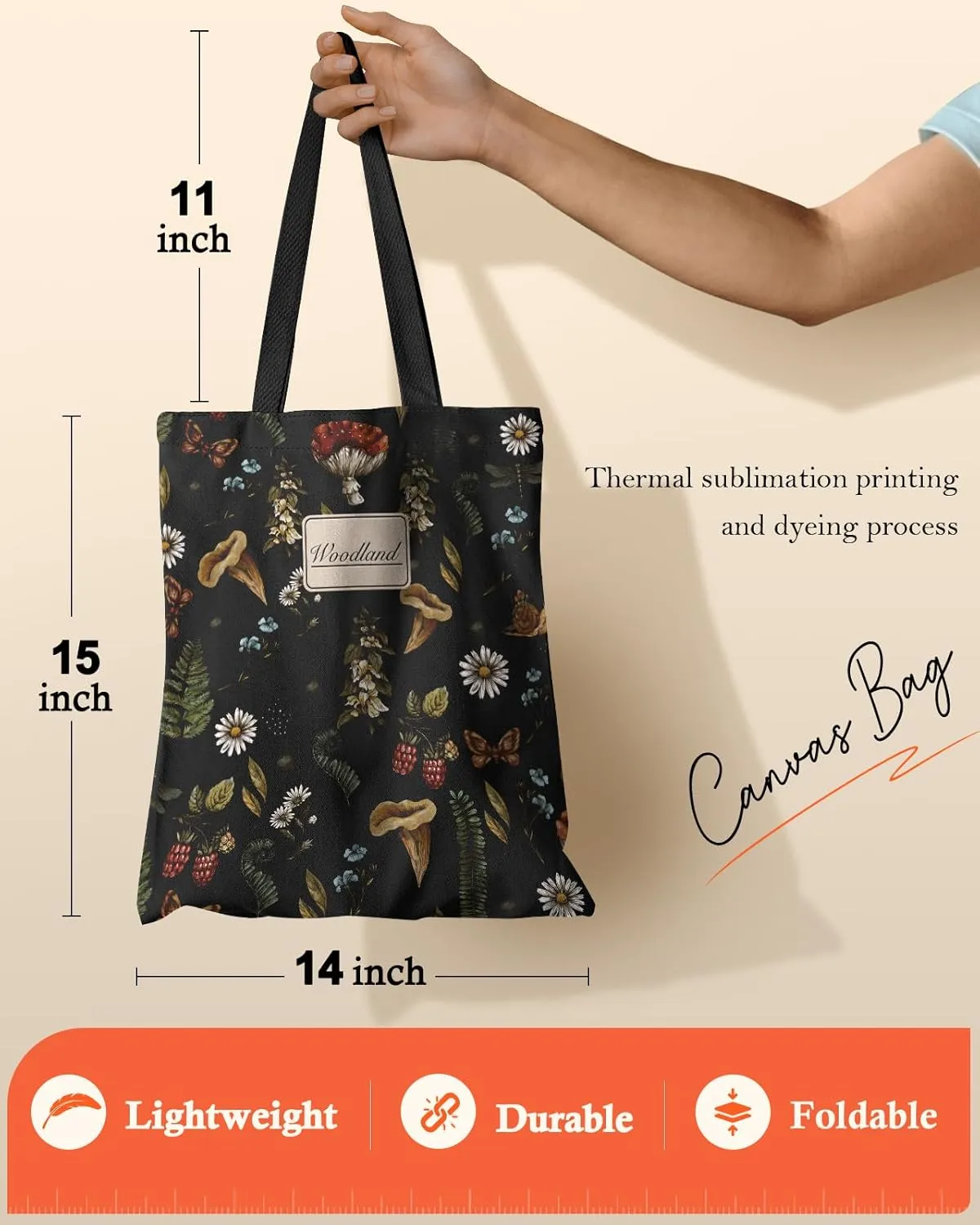 Aesthetic Canvas Tote Bag for Women - Sturdy Cloth Cotton Totes Bag with Pattern Shoulder Bag