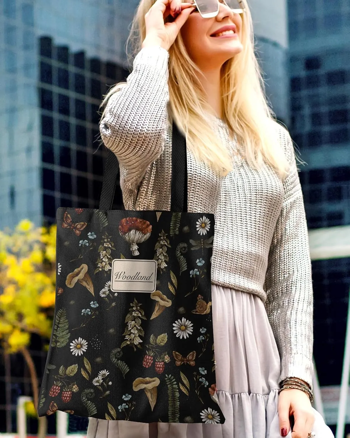 Aesthetic Canvas Tote Bag for Women - Sturdy Cloth Cotton Totes Bag with Pattern Shoulder Bag
