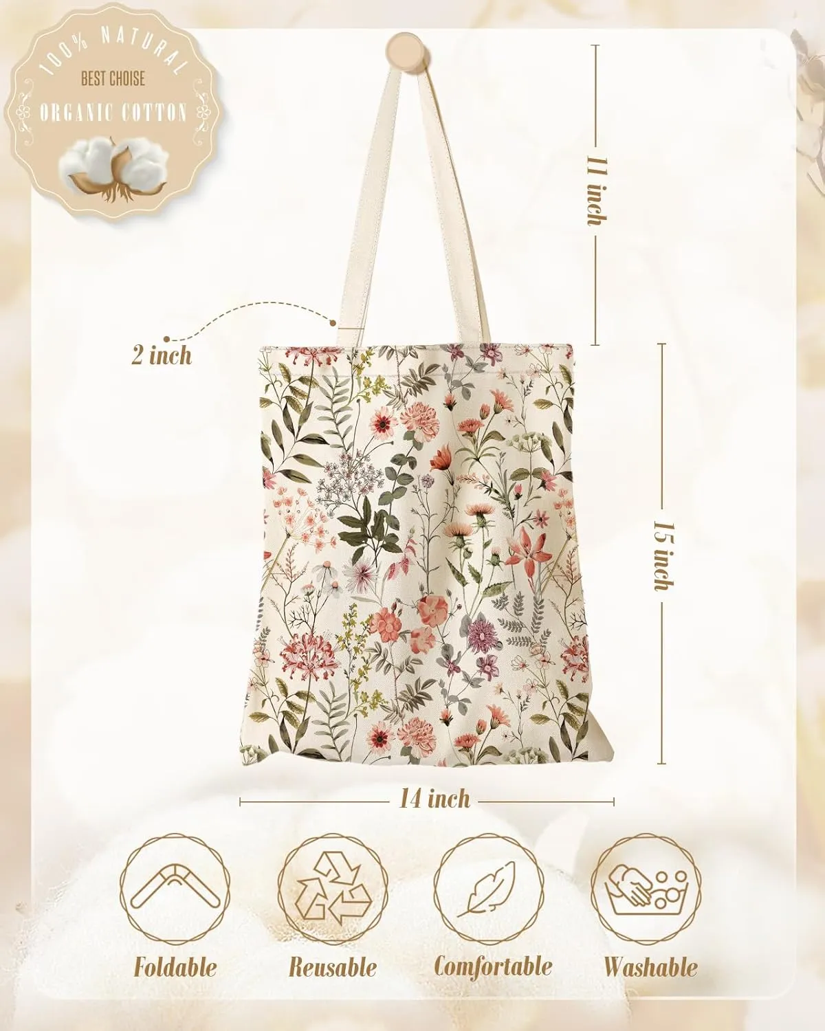 Aesthetic Canvas Tote Bag for Women - Sturdy Cloth Cotton Totes Bag with Pattern Shoulder Bag