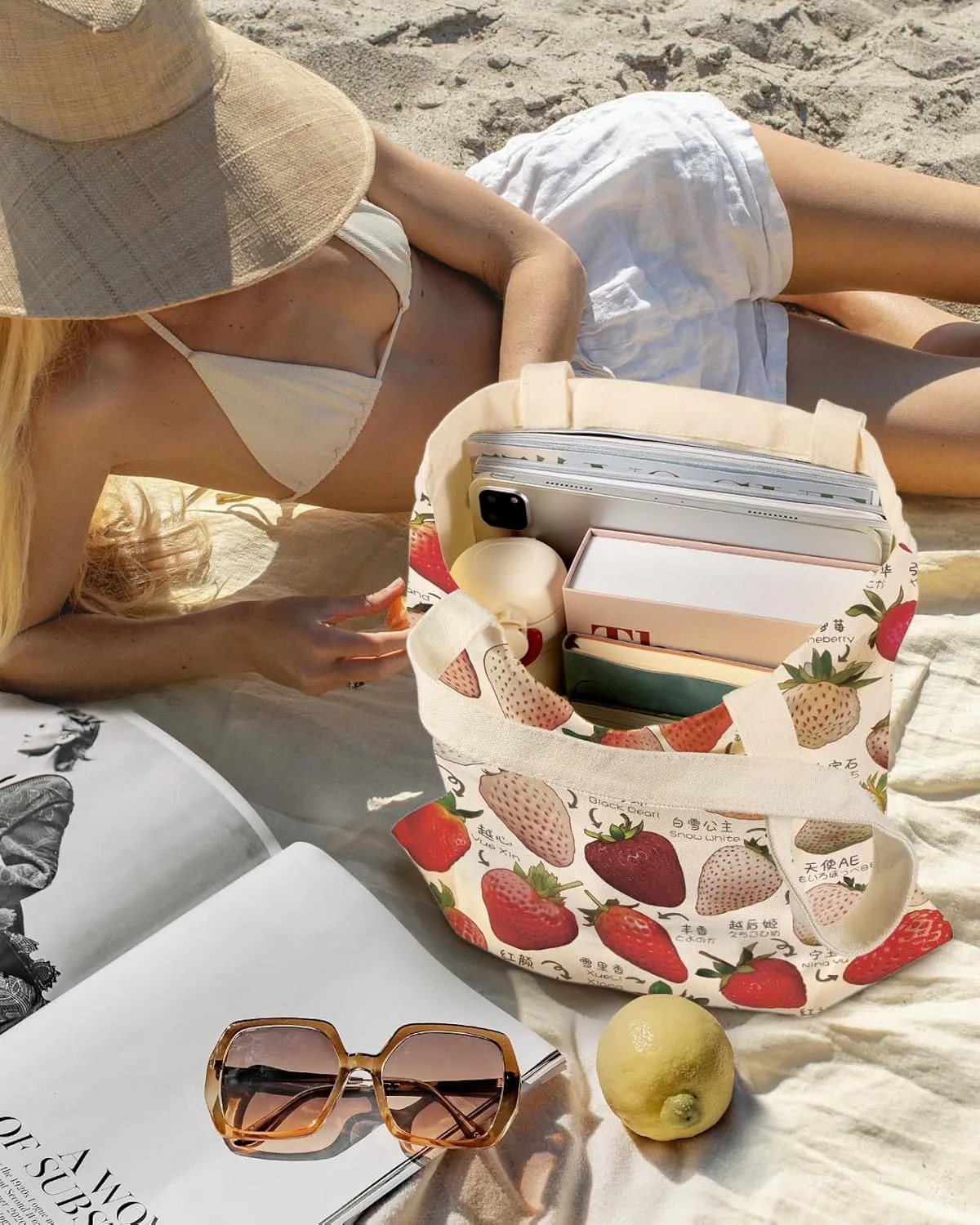 Aesthetic Canvas Tote Bag for Women - Sturdy Cloth Cotton Totes Bag with Pattern Shoulder Bag