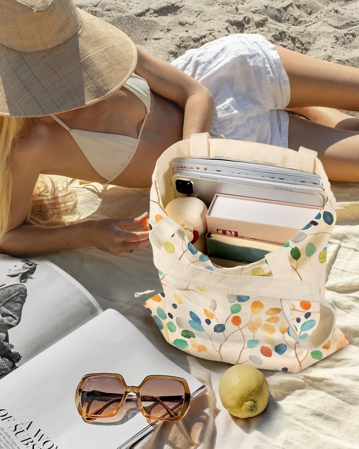 Aesthetic Canvas Tote Bag for Women - Sturdy Cloth Cotton Totes Bag with Pattern Shoulder Bag