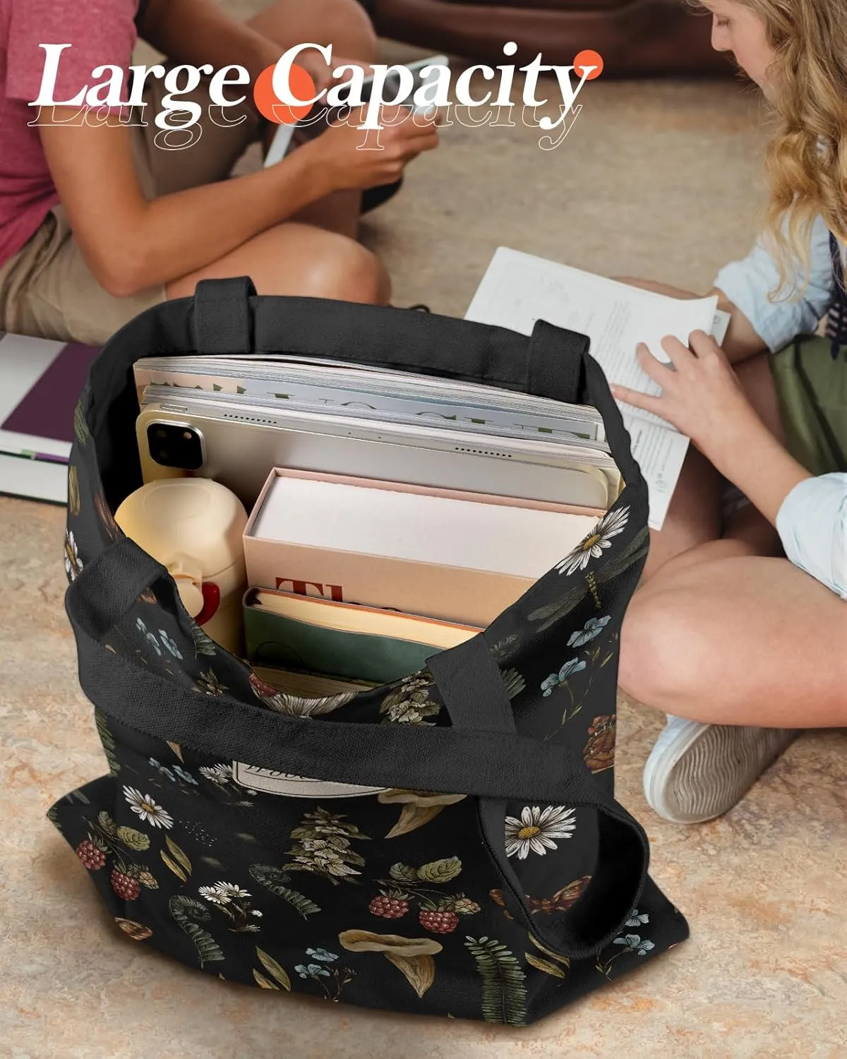 Aesthetic Canvas Tote Bag for Women - Sturdy Cloth Cotton Totes Bag with Pattern Shoulder Bag