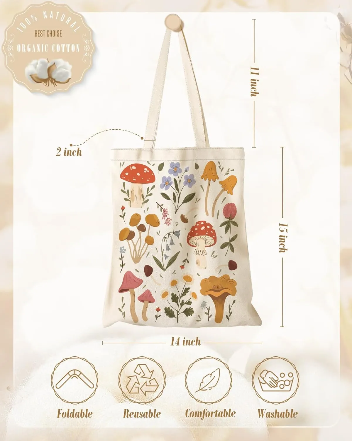 Aesthetic Canvas Tote Bag for Women - Sturdy Cloth Cotton Totes Bag with Pattern Shoulder Bag