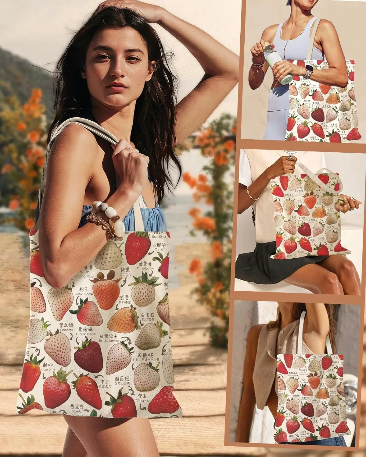 Aesthetic Canvas Tote Bag for Women - Sturdy Cloth Cotton Totes Bag with Pattern Shoulder Bag