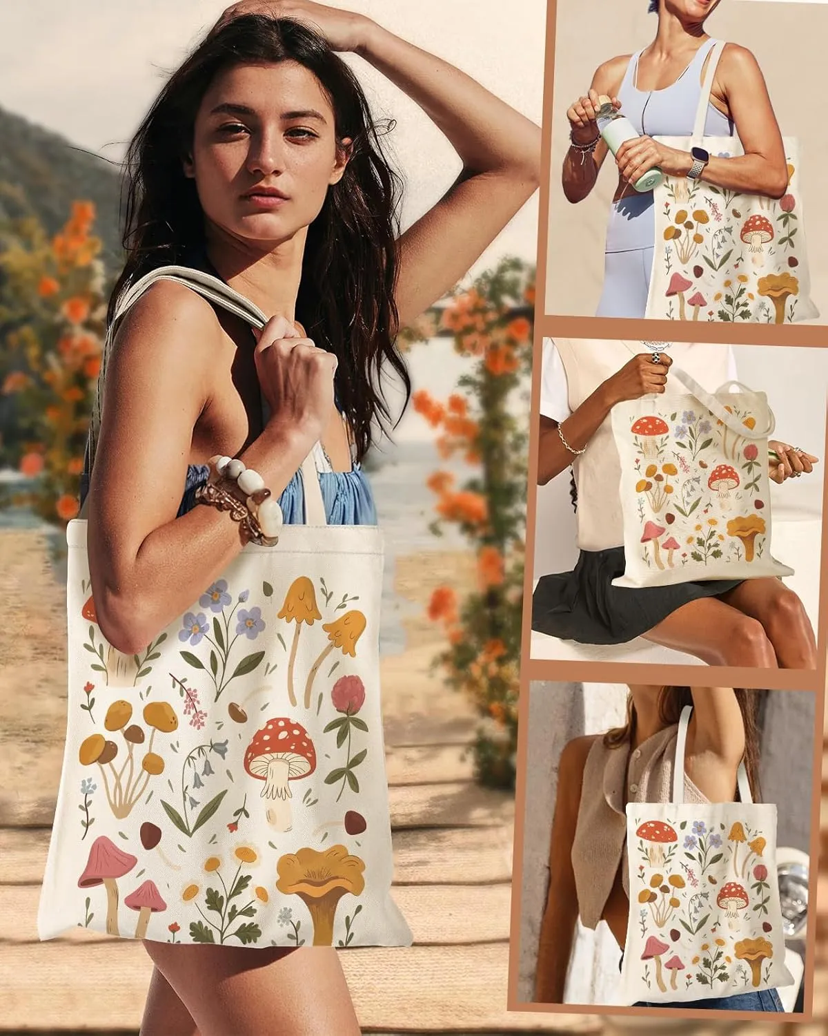 Aesthetic Canvas Tote Bag for Women - Sturdy Cloth Cotton Totes Bag with Pattern Shoulder Bag