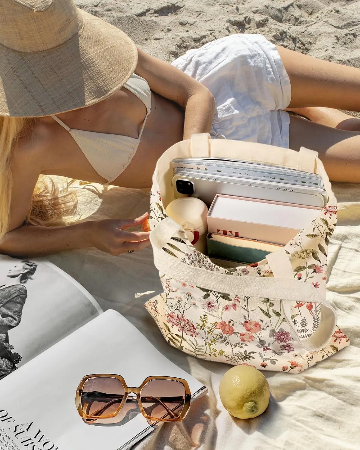 Aesthetic Canvas Tote Bag for Women - Sturdy Cloth Cotton Totes Bag with Pattern Shoulder Bag