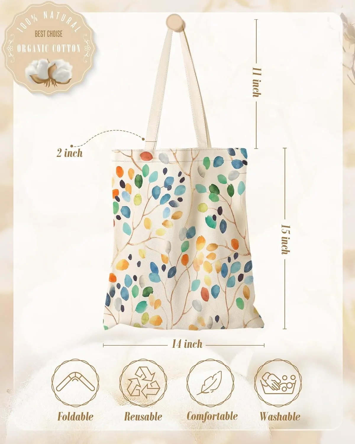 Aesthetic Canvas Tote Bag for Women - Sturdy Cloth Cotton Totes Bag with Pattern Shoulder Bag