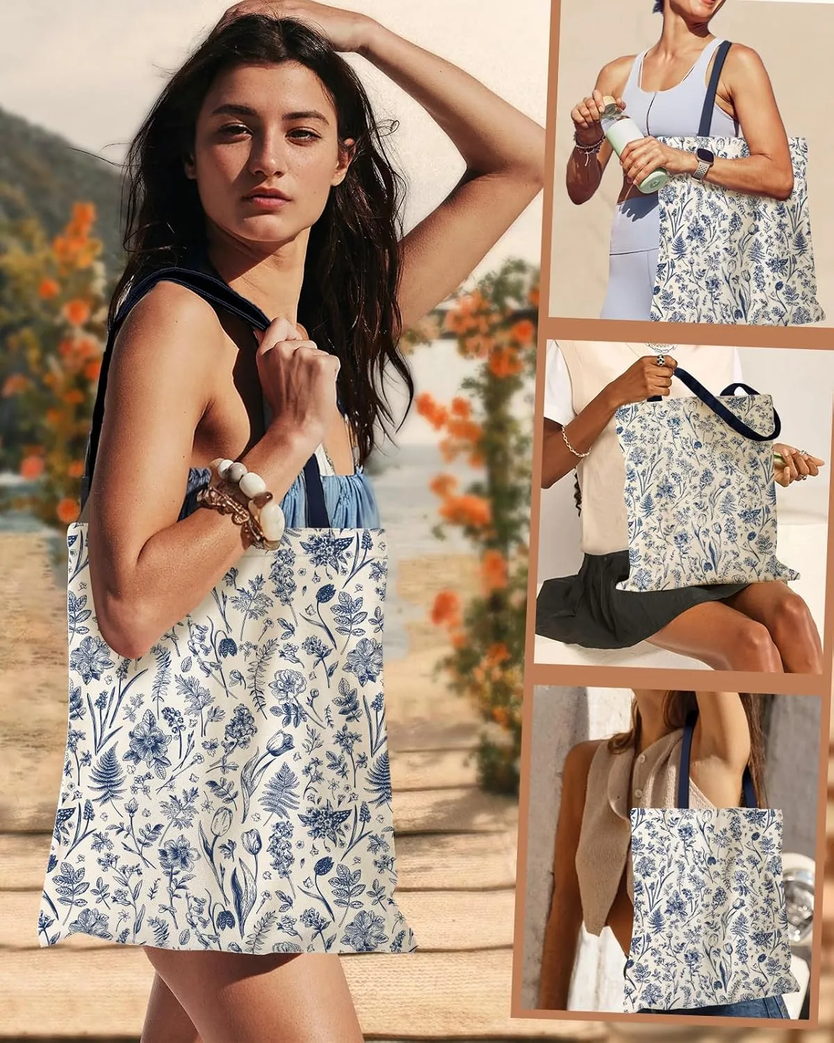 Aesthetic Canvas Tote Bag with Inner Pocket for Women, Cloth Cotton Totes Bag with Pattern for Shopping, Gym
