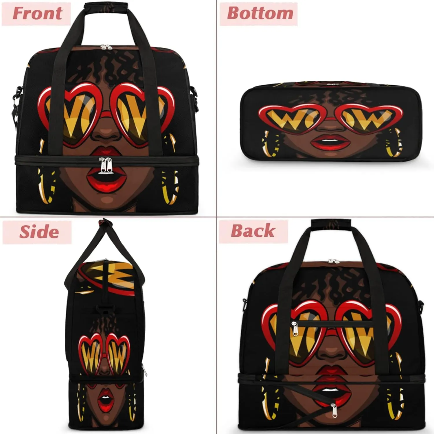 African American Women Foldable Travel Duffel Bag, Expandable Sports Gym Bag with Shoes Compartment Weekender Overnight Totes Bags for Women Men