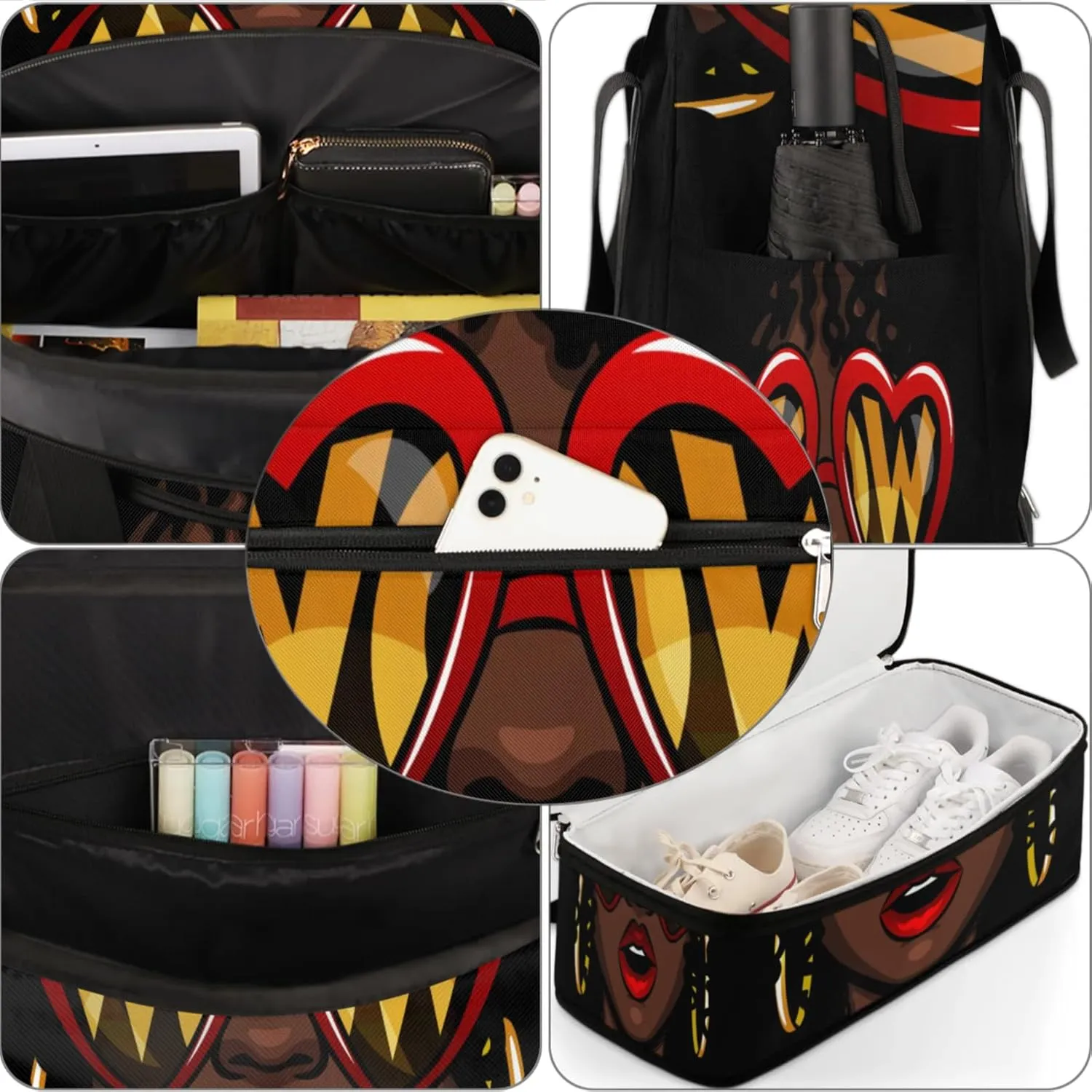 African American Women Foldable Travel Duffel Bag, Expandable Sports Gym Bag with Shoes Compartment Weekender Overnight Totes Bags for Women Men
