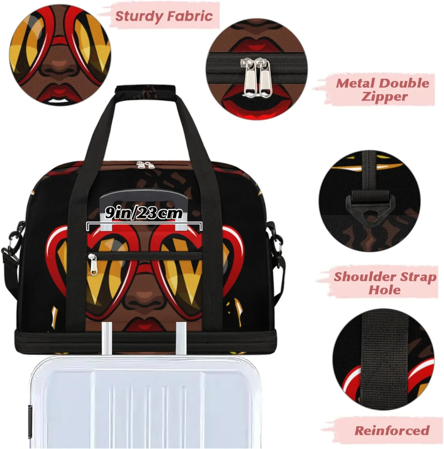 African American Women Foldable Travel Duffel Bag, Expandable Sports Gym Bag with Shoes Compartment Weekender Overnight Totes Bags for Women Men