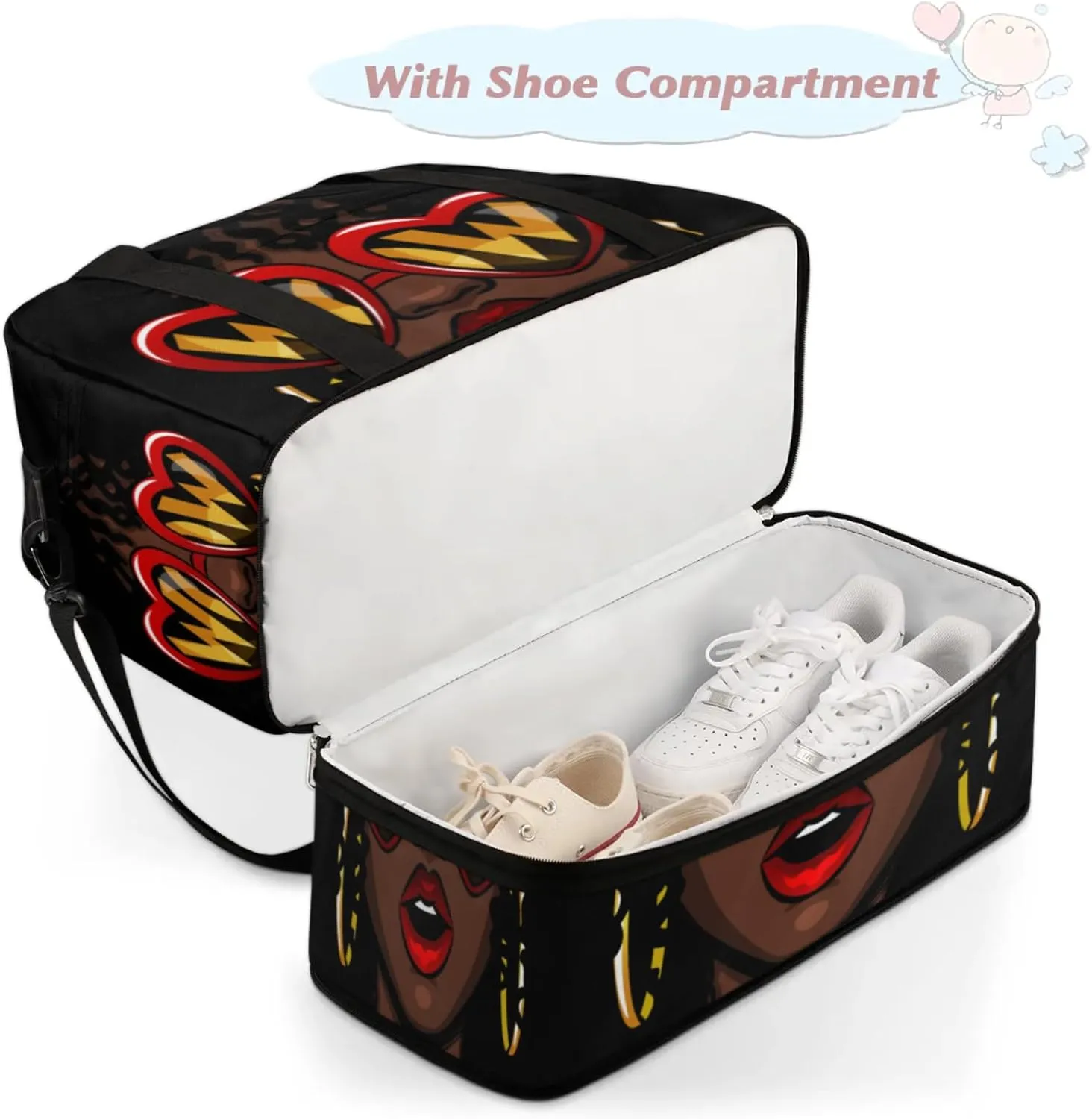 African American Women Foldable Travel Duffel Bag, Expandable Sports Gym Bag with Shoes Compartment Weekender Overnight Totes Bags for Women Men