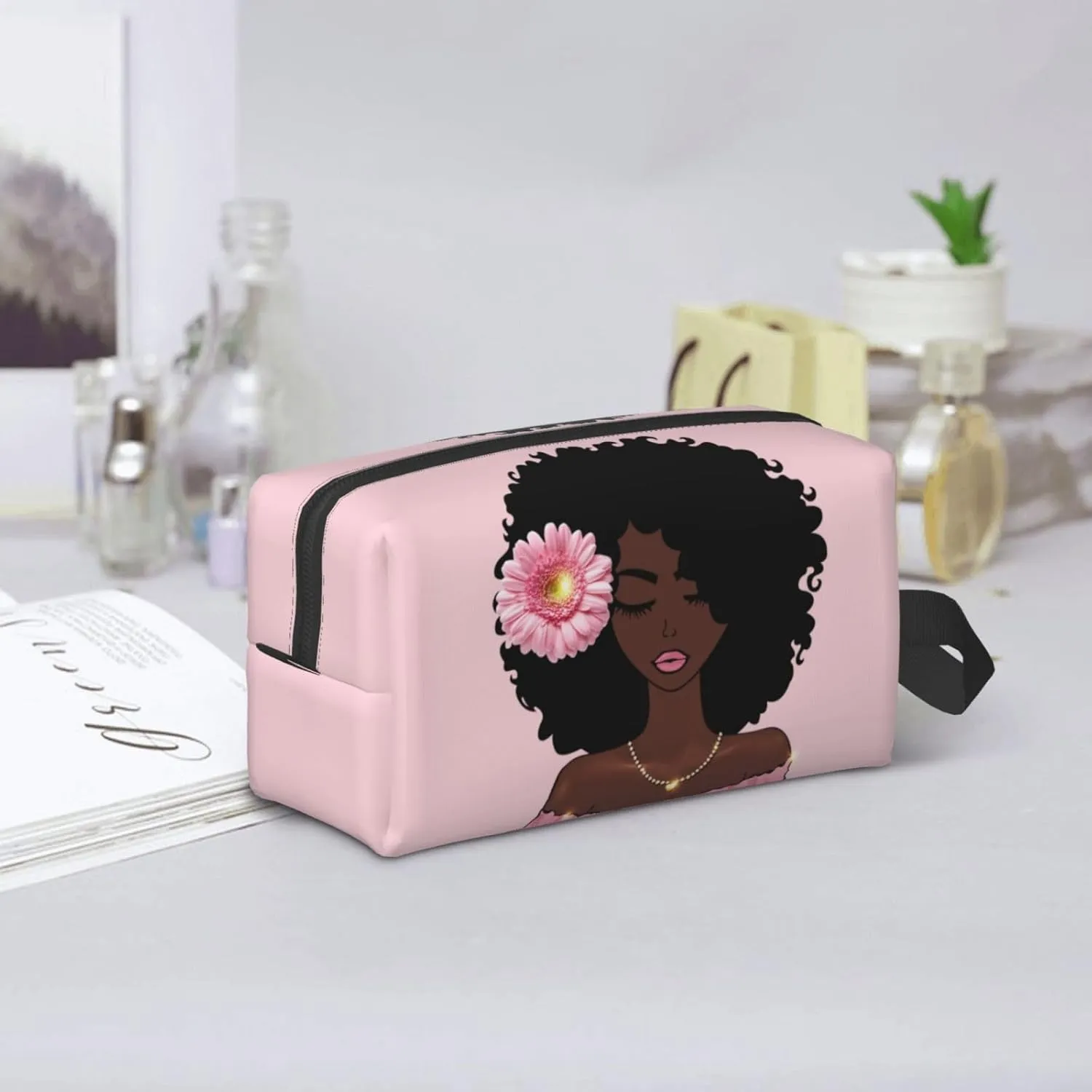 African Women Art Makeup Bag - Portable Cosmetic Travel Organizer, Stylish and Spacious