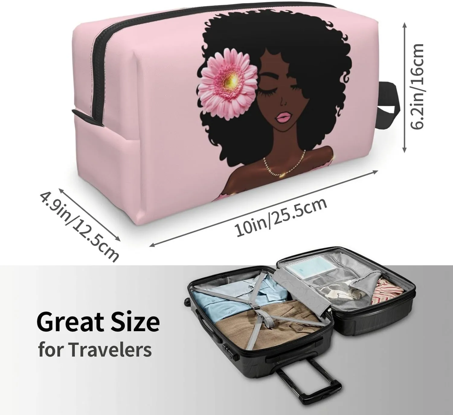 African Women Art Makeup Bag - Portable Cosmetic Travel Organizer, Stylish and Spacious