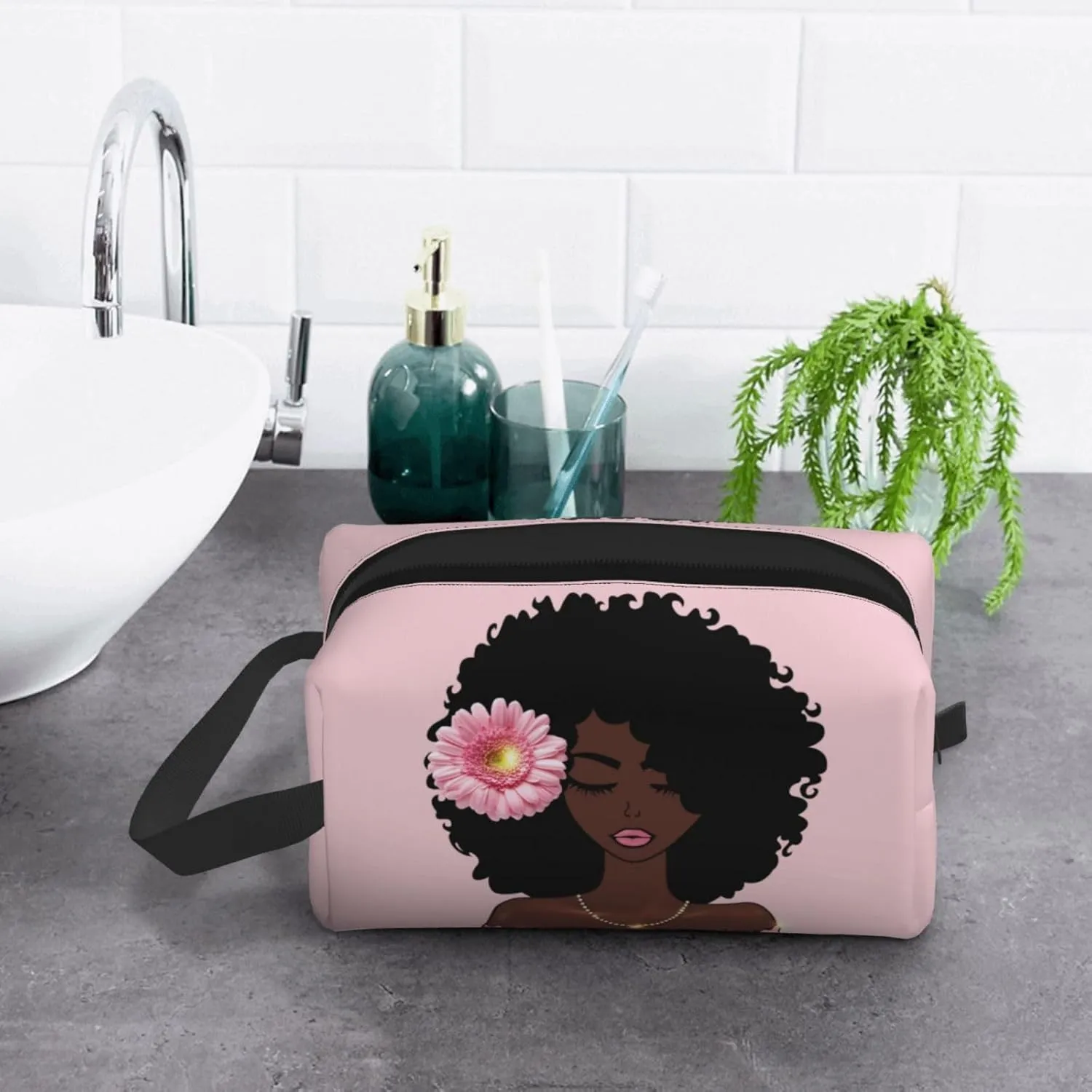 African Women Art Makeup Bag - Portable Cosmetic Travel Organizer, Stylish and Spacious