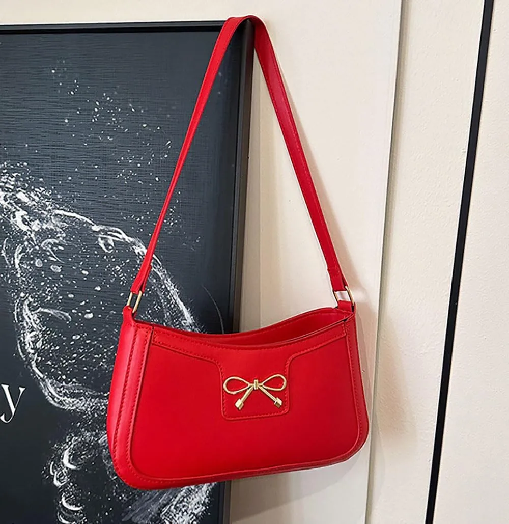 AIPJOY Small Shoulder Bag For Women,Bow Shoulder Handbags Trendy Y2k PU Leather Purses