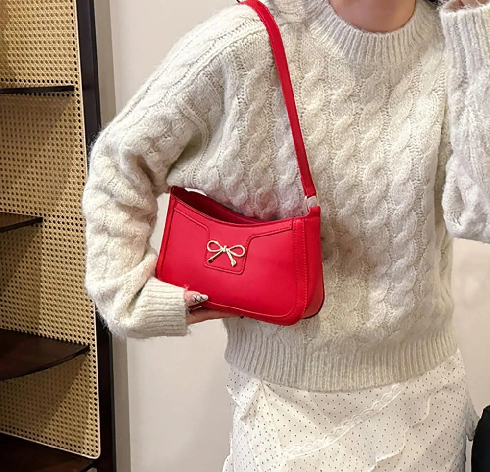 AIPJOY Small Shoulder Bag For Women,Bow Shoulder Handbags Trendy Y2k PU Leather Purses