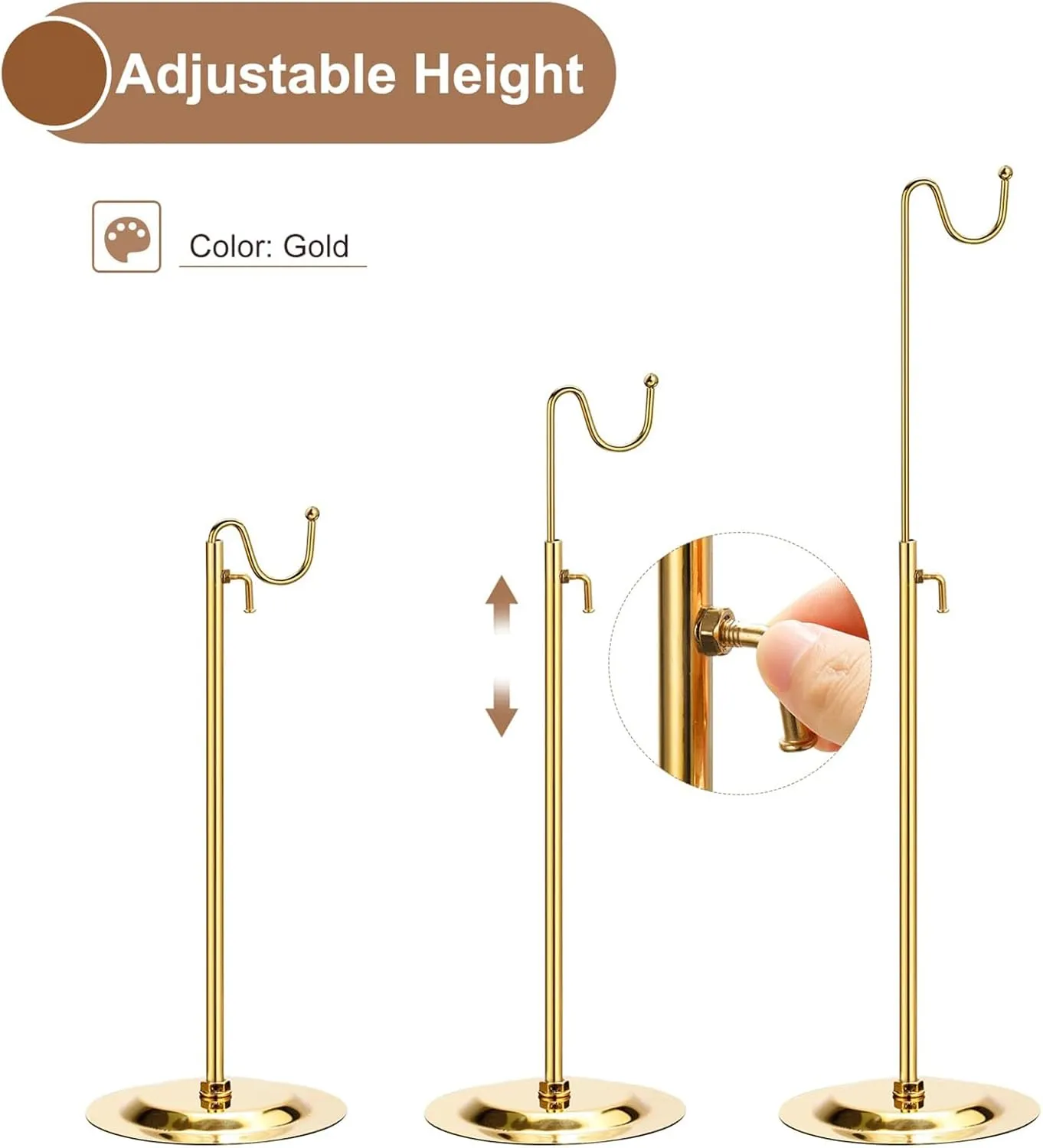 AKEIE Adjustable Single Purse Hanger Chrome Countertop Bundle Wreath Holder Hat Bag Handbag Rack IV Hook Organizer Lanyard Holder for Tables,Practice Training,Retail,Keychain,Boutique Store,1,Gold