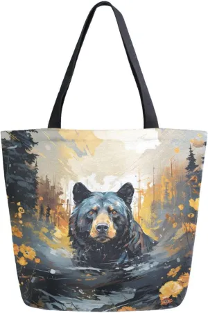 ALAZA 4000-bear Canvas Tote Bag for Women Travel Work Shopping Grocery Top Handle Purses Large Totes Reusable Handbags Cotton Shoulder Bags