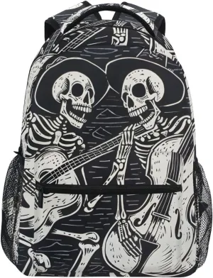 ALAZA Black Woodcut Skeletons Funny Skull Backpacks for Girls Boys School Backpack Kids Bookbag 3rd 4th 5th Grade Elementary Students Daypacks Travel Laptop Shoulder Bag