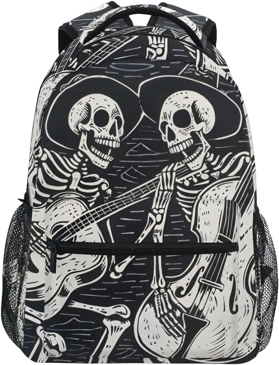 ALAZA Black Woodcut Skeletons Funny Skull Backpacks for Girls Boys School Backpack Kids Bookbag 3rd 4th 5th Grade Elementary Students Daypacks Travel Laptop Shoulder Bag