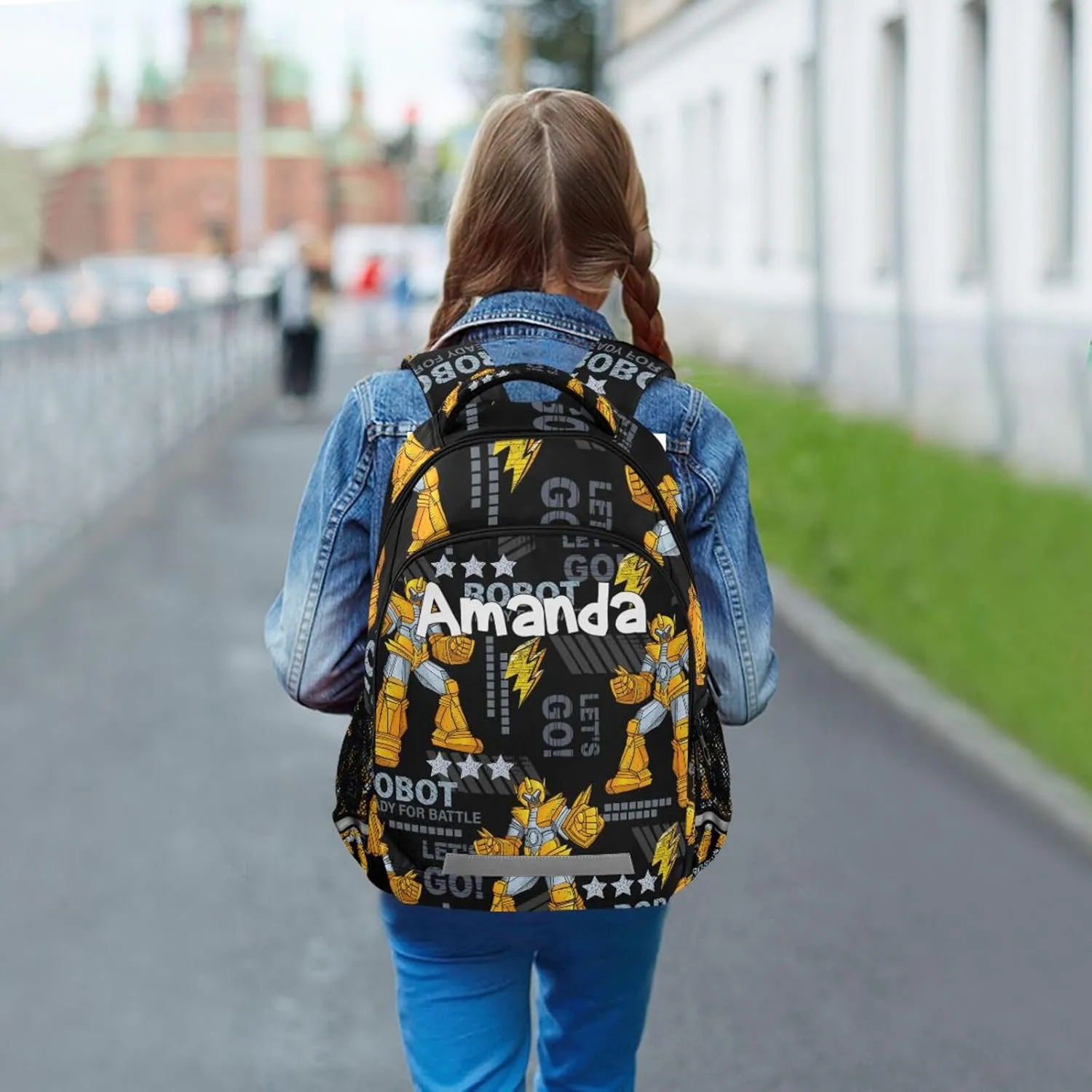ALAZA Catoon Robots Backpack Girls Kids Backpacks Boys School Bookbag 3rd 4th 5th Grade Casual Daypack Laptop Shoulder Bag with Chest Strap
