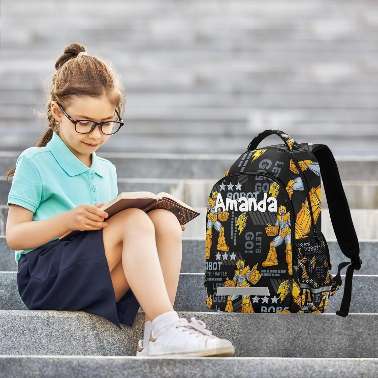 ALAZA Catoon Robots Backpack Girls Kids Backpacks Boys School Bookbag 3rd 4th 5th Grade Casual Daypack Laptop Shoulder Bag with Chest Strap