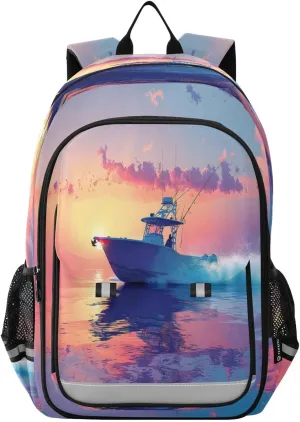 ALAZA Fishing Boat Sea Sunrise Blue Laptop Backpack Purse for Women BookBags 17 inch School Bags Men Boys Girls Travel Casual Daypack