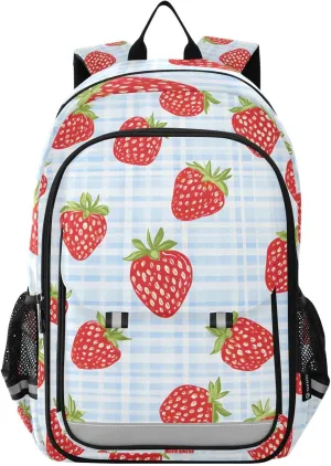 ALAZA Strawberry Navy Blue Buffalo Plaid Laptop Backpack Purse for Women Men School Bag 17 Inch Bookbag Student Boys Girls Travel Casual Daypack