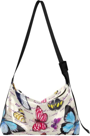 ALAZA Vintage Butterfly & Hand Written Text Womens Tote Bag Leather Shoulder Bag For Women Men Large Hobo Cross Body Bags Handbag