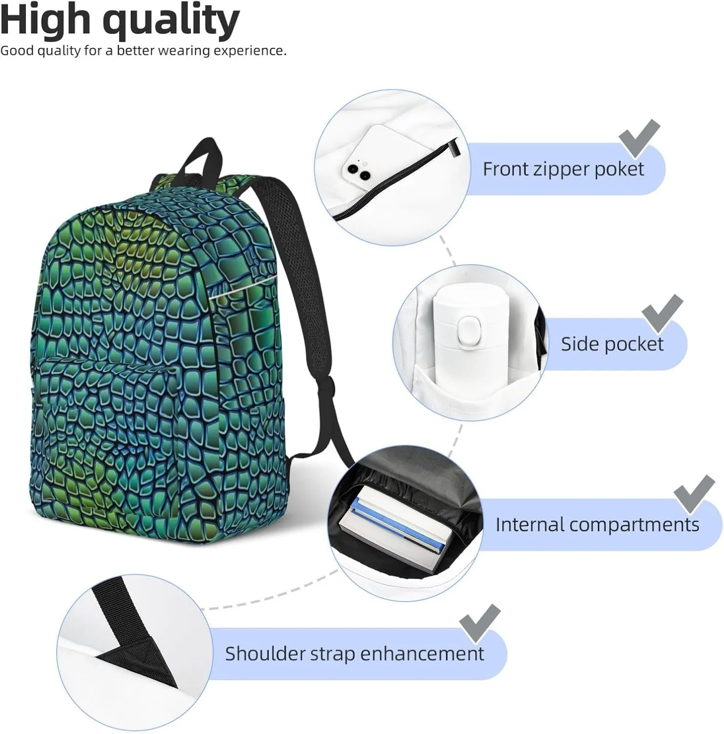 Alligator Skin Canvas Casual Lightweight Duffel Bag, Fashion Duffel Bag, Unisex Travel Backpack