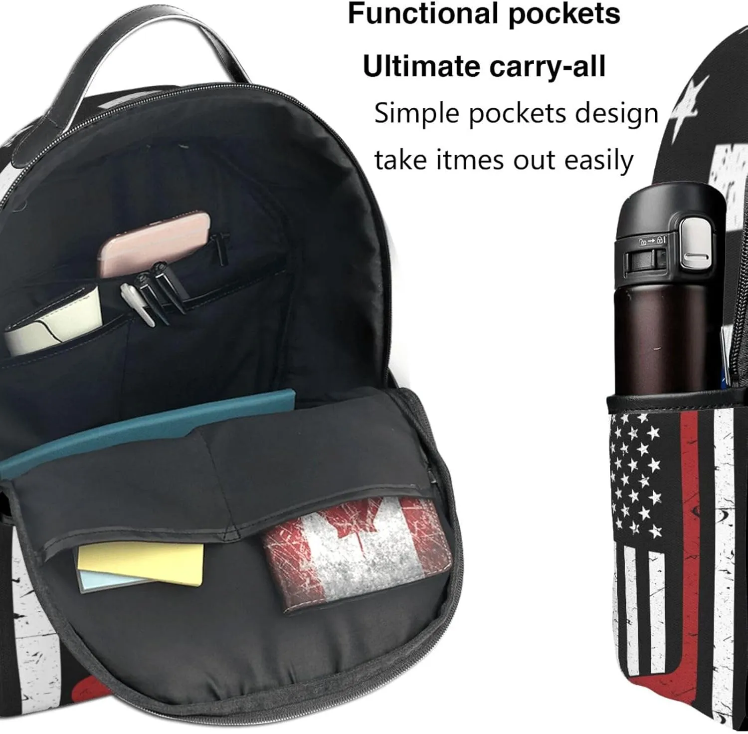 American Hockey Flag Black White Backpack Lightweight Laptop Backpacks Casual Double Shoulder Backpack For Women Men Travel
