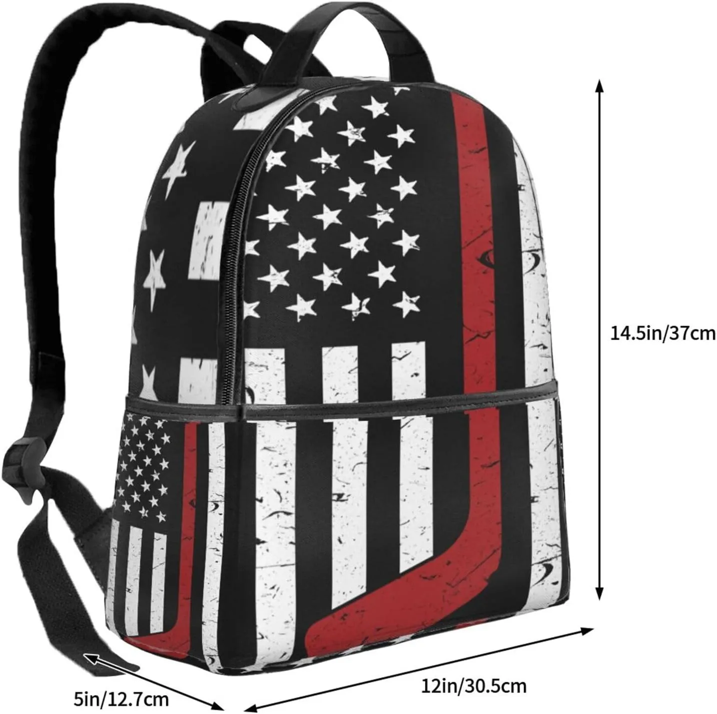 American Hockey Flag Black White Backpack Lightweight Laptop Backpacks Casual Double Shoulder Backpack For Women Men Travel